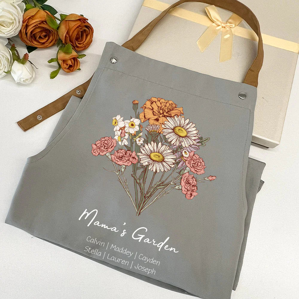 Personalized Birth flower Bouquet Names Apron Waterproof