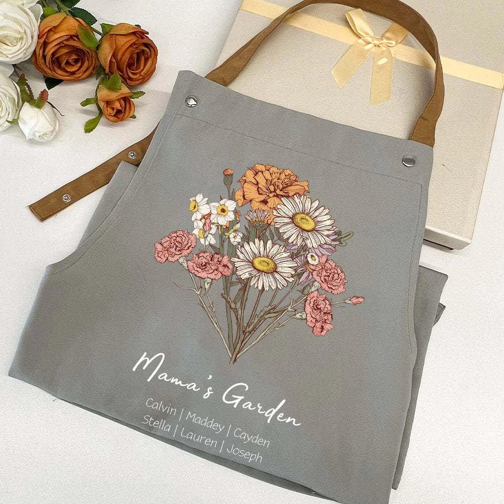 Personalized Birth flower Bouquet Names Apron Waterproof