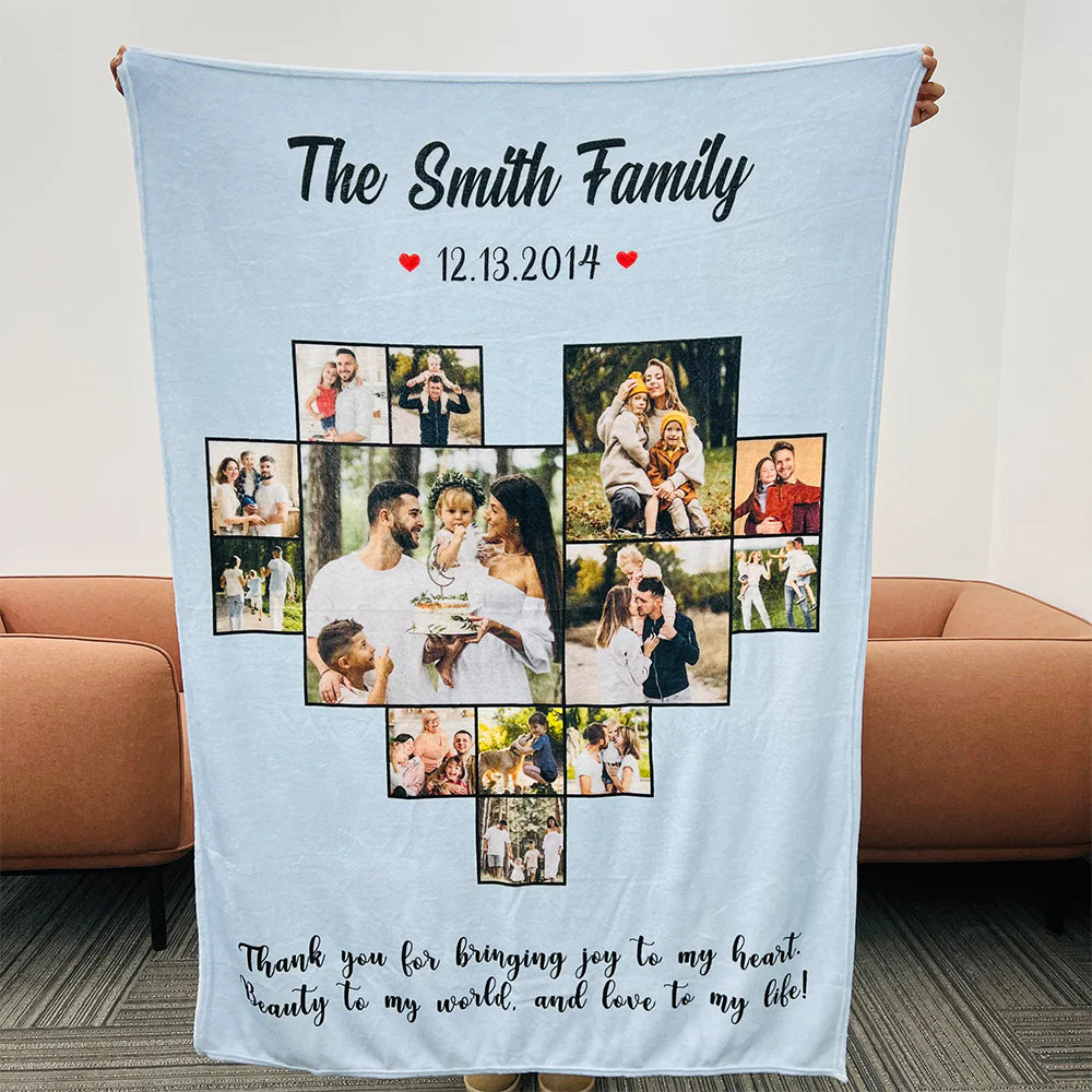 Custom Heart Photo Blanket, Heart Love Collage Anniversary Gift-ilovevango