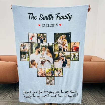Custom Heart Photo Blanket, Heart Love Collage Anniversary Gift-ilovevango