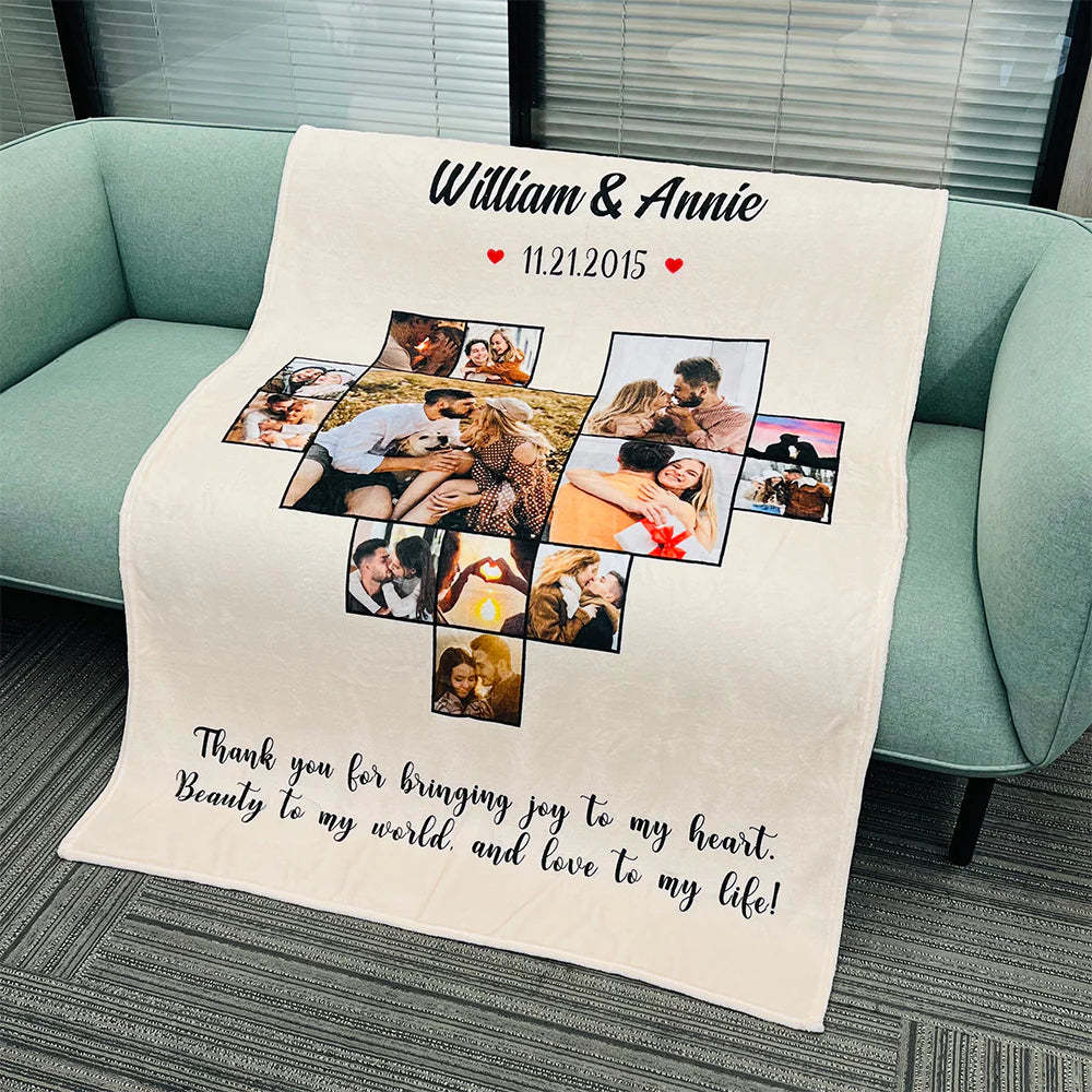 Custom Heart Photo Blanket, Heart Love Collage Anniversary Gift-ilovevango