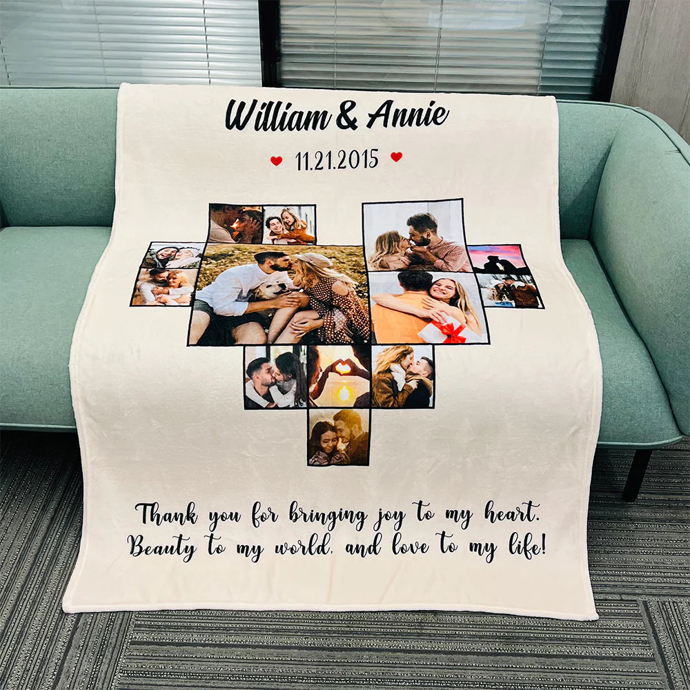 Custom Heart Photo Blanket, Heart Love Collage Anniversary Gift-ilovevango