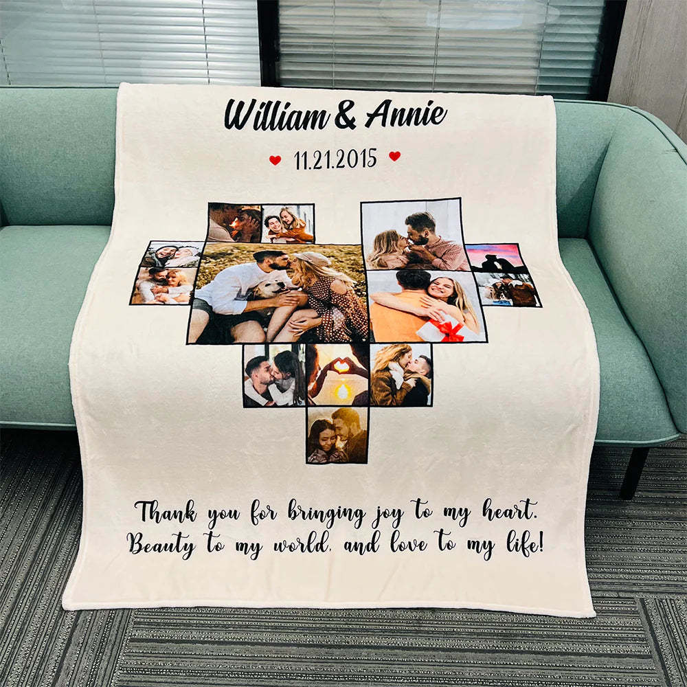 Custom Heart Photo Blanket, Heart Love Collage Anniversary Gift-ilovevango