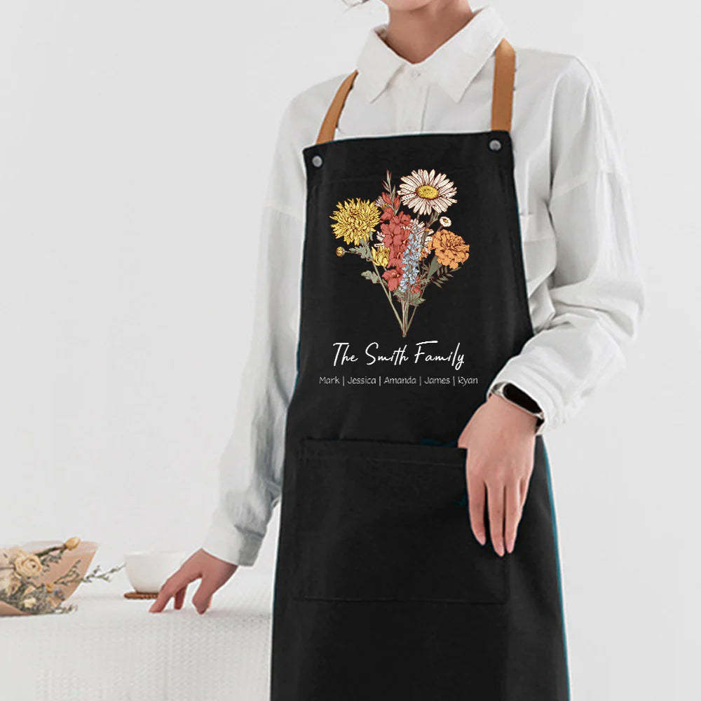 Personalized Birth flower Bouquet Names Apron Waterproof