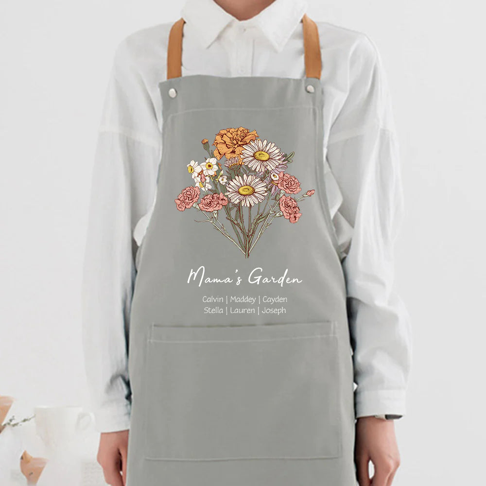 Personalized Birth flower Bouquet Names Apron Waterproof