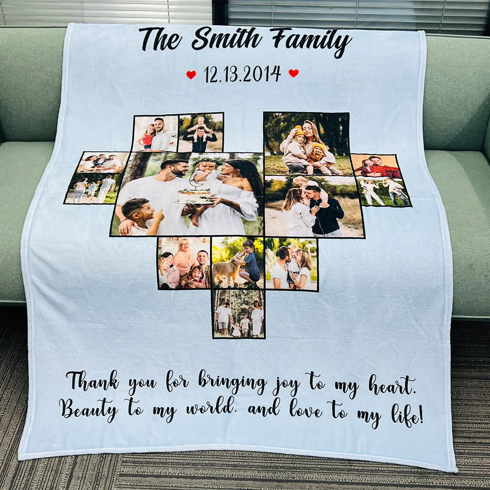 Custom Heart Photo Blanket, Heart Love Collage Anniversary Gift-ilovevango