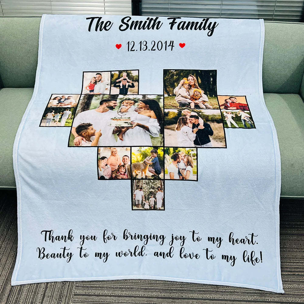 Custom Heart Photo Blanket, Heart Love Collage Anniversary Gift-ilovevango