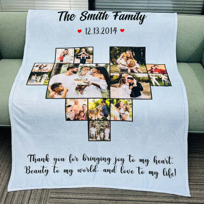 Custom Heart Photo Blanket, Heart Love Collage Anniversary Gift-ilovevango