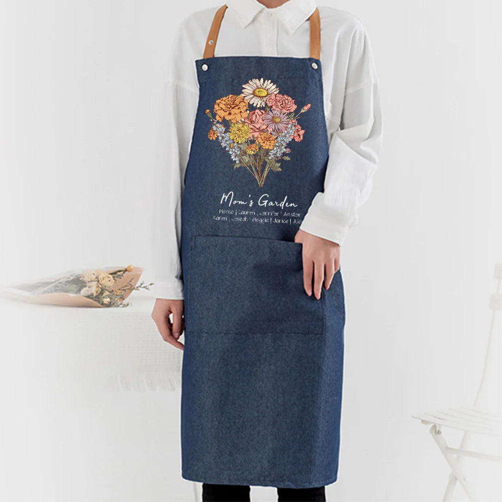 Personalized Birth flower Bouquet Names Apron Waterproof