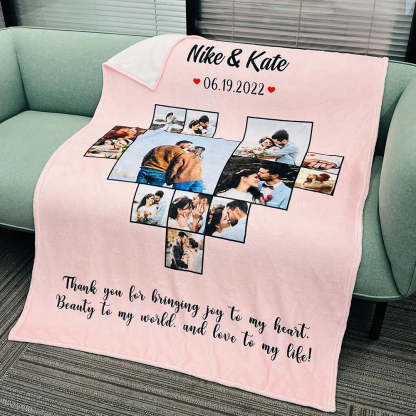 Custom Heart Photo Blanket, Heart Love Collage Anniversary Gift-ilovevango