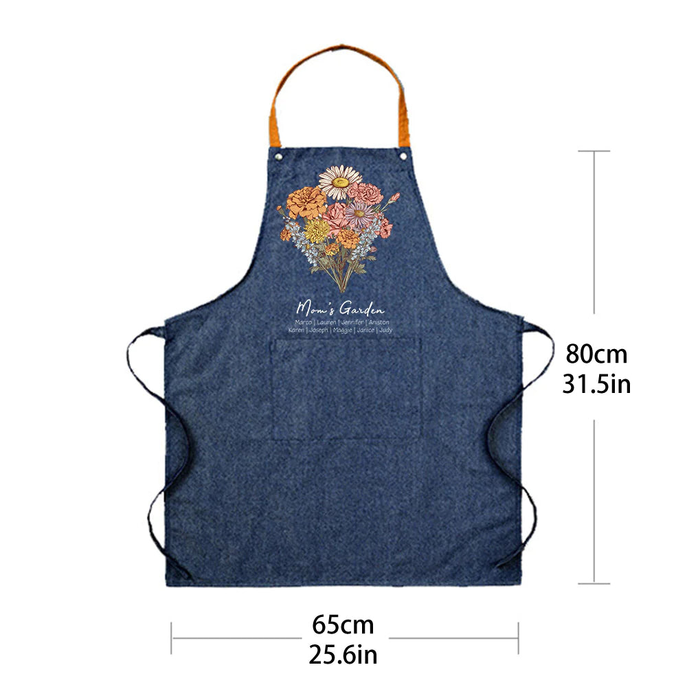 Personalized Birth flower Bouquet Names Apron Waterproof
