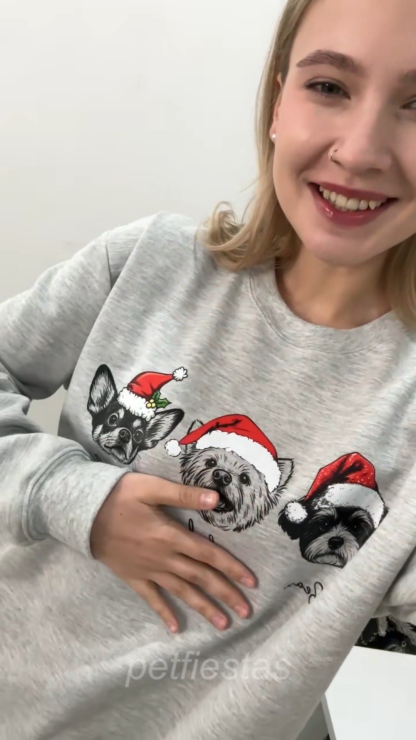 PetFiestas® Custom Dog/Cat Santa Hat Graphic Crewneck Sweatshirt Hoodie