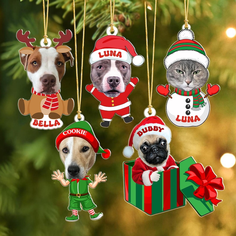 Custom Pet Photo Christmas Ornament, Funny Dog Cat Horse Bunny Cow Ornament