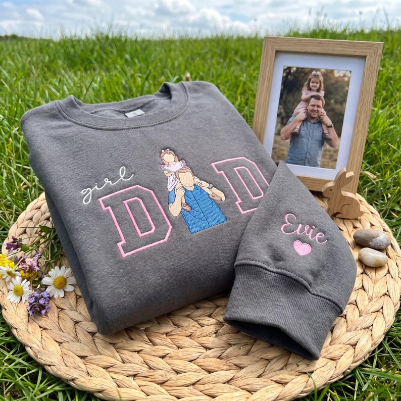 Custom Father Daughter Portrait Embroidered "Girl Dad" Sweatshirt with Photo & Name | Father's Day Gift
