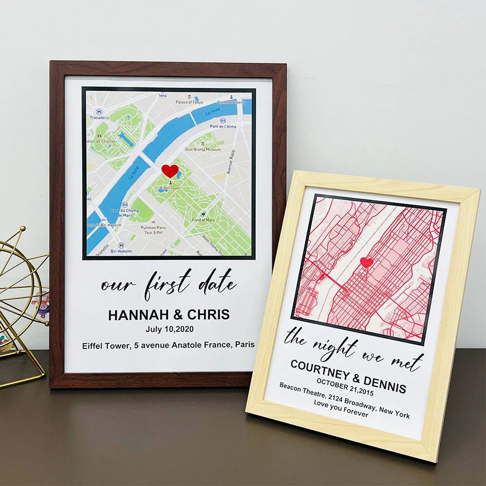 Personalized First Date Map Framed Gift For Couples