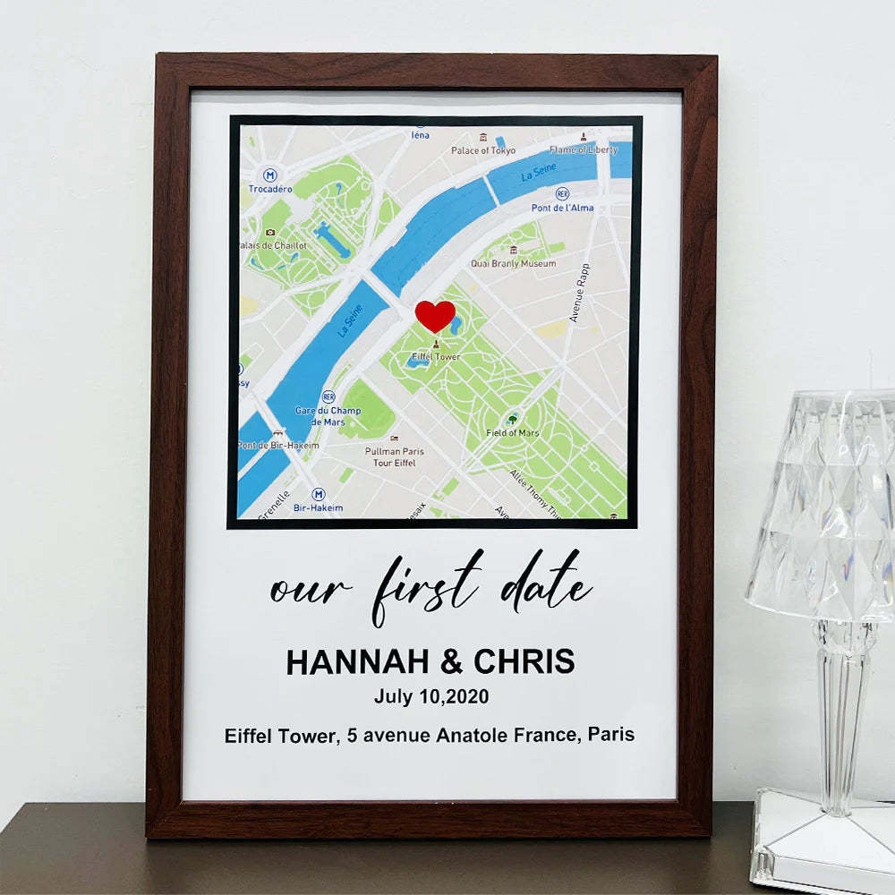 Personalized First Date Map Framed Gift For Couples