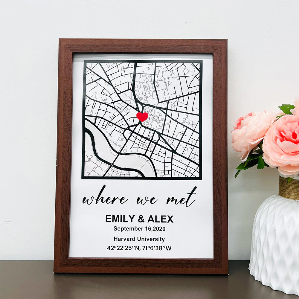 Personalized First Date Map Framed Gift For Couples