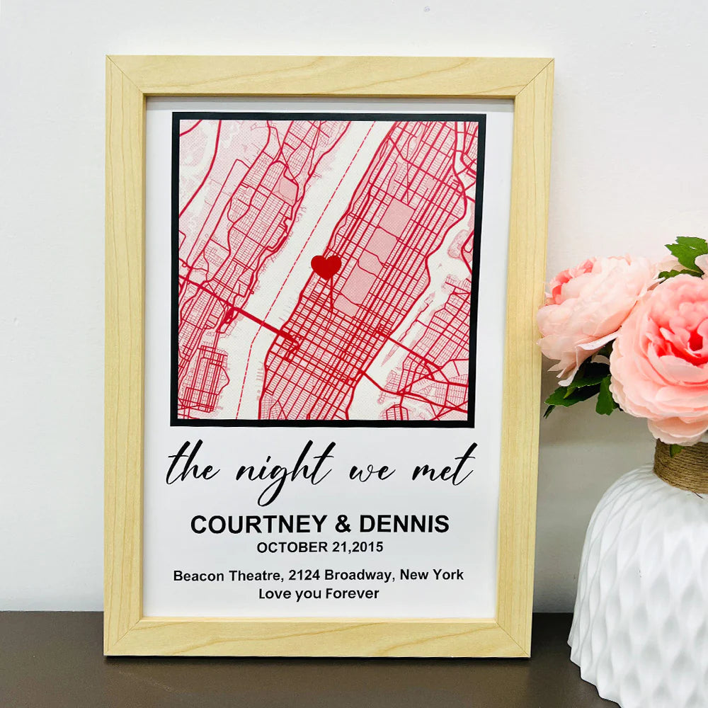 Personalized First Date Map Framed Gift For Couples
