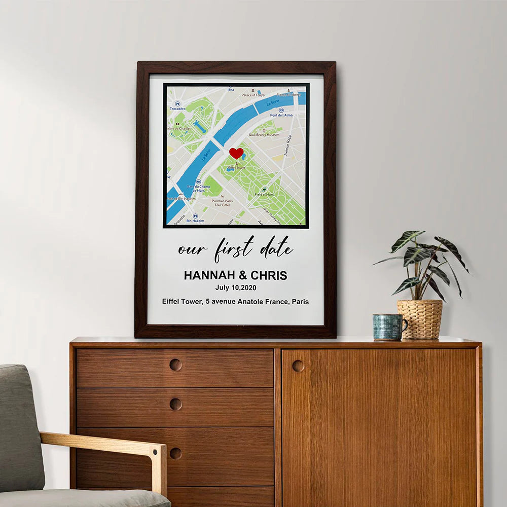 Personalized First Date Map Framed Gift For Couples
