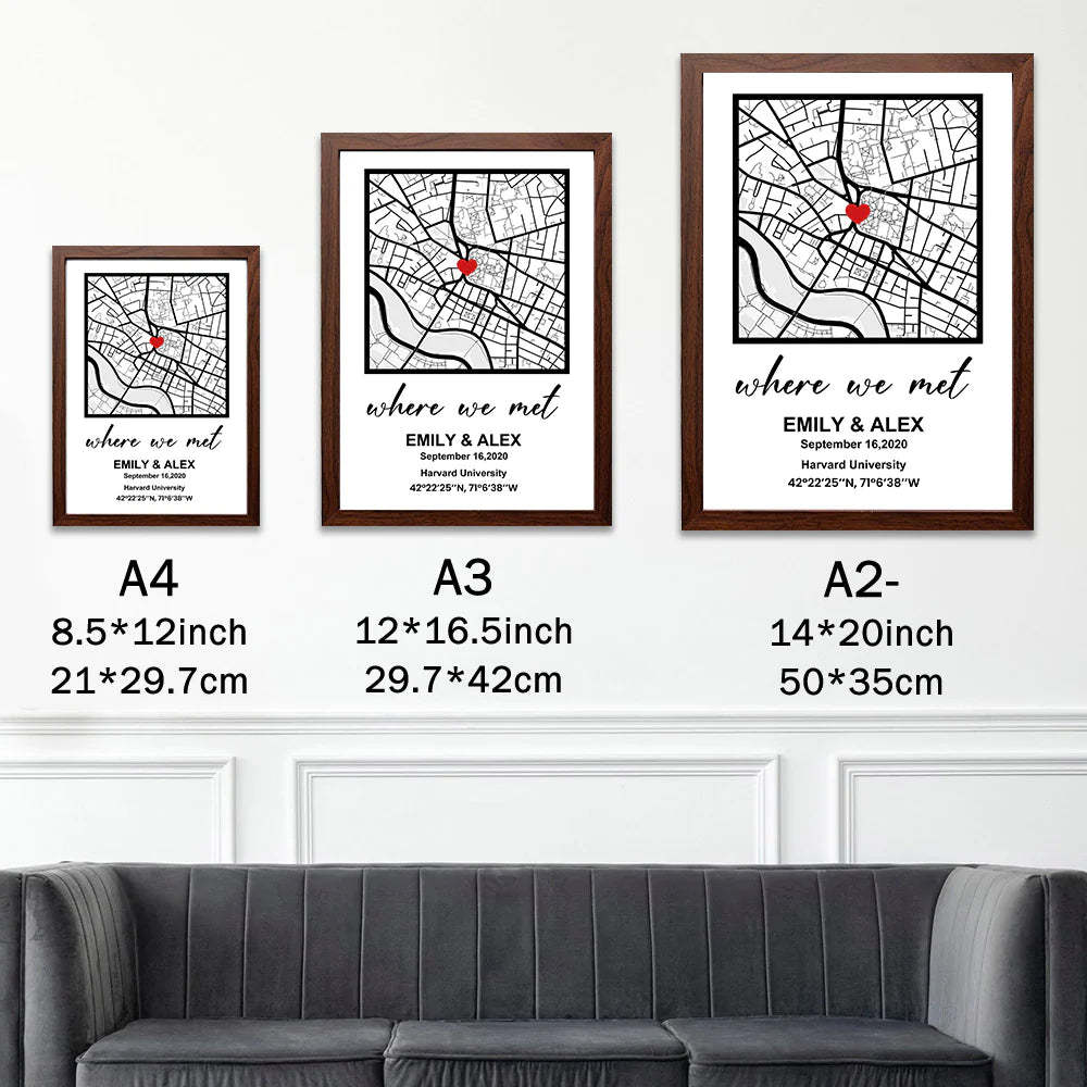 Personalized First Date Map Framed Gift For Couples