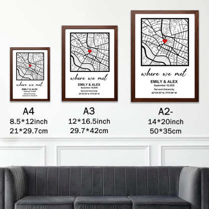Personalized First Date Map Framed Gift For Couples