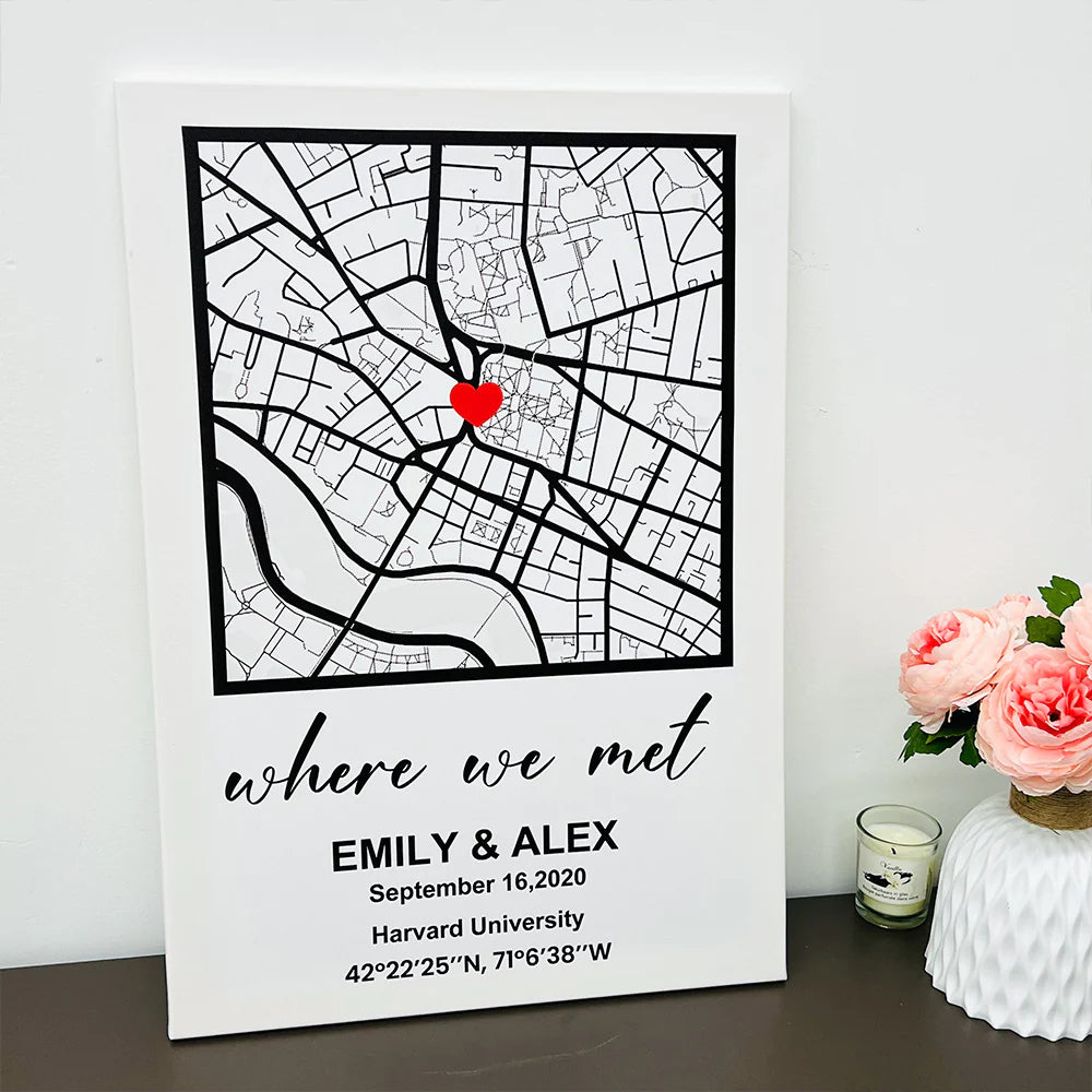 Personalized First Date Map Framed Gift For Couples
