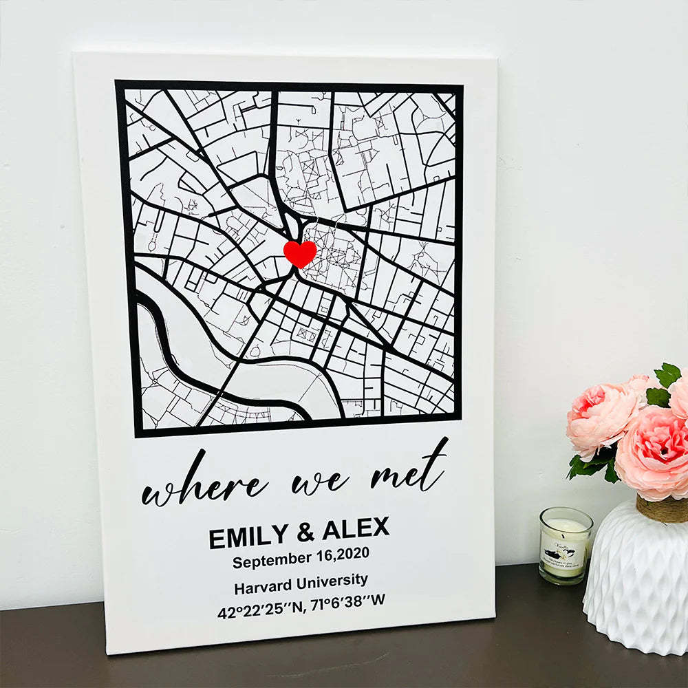 Personalized First Date Map Framed Gift For Couples