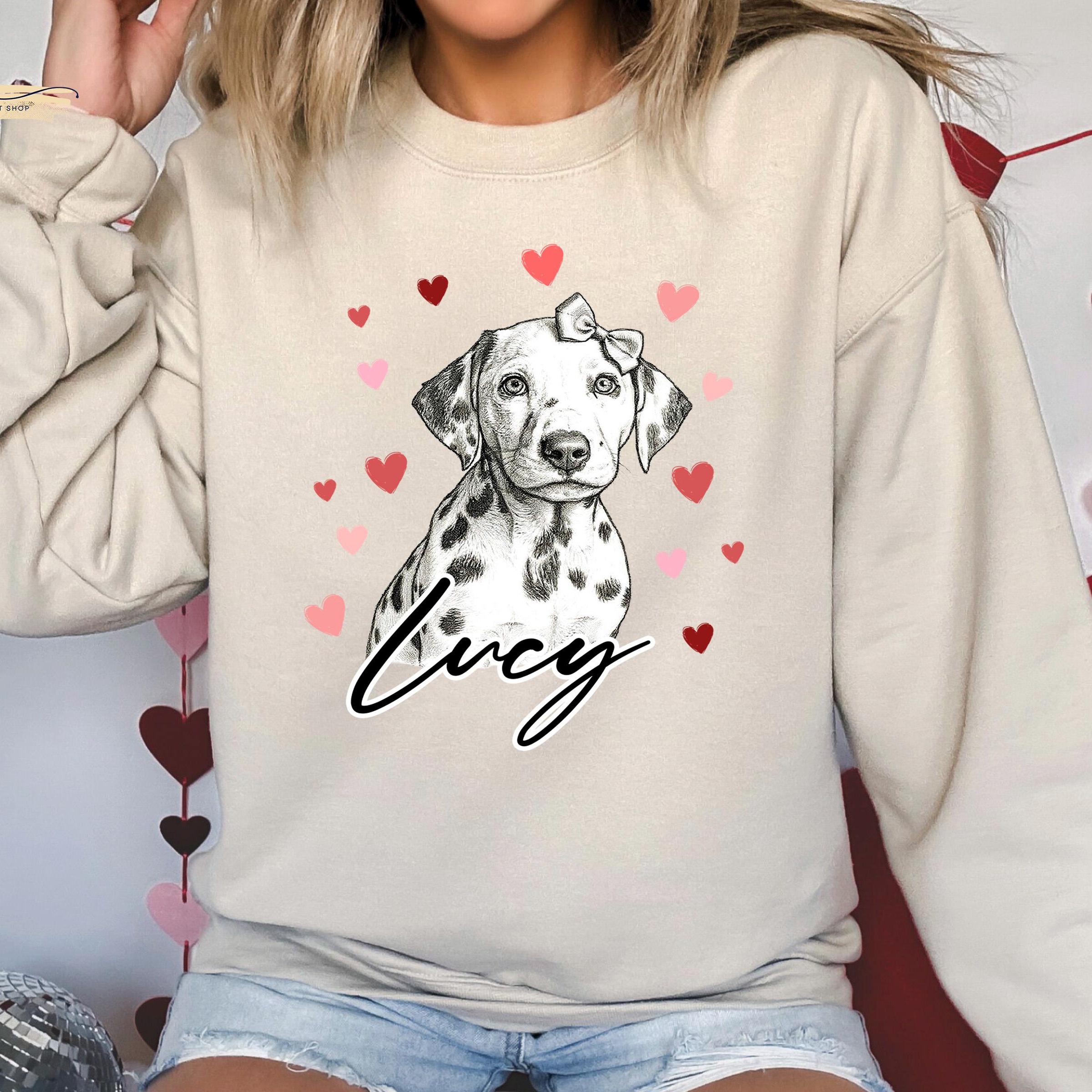 Custom Dog Heart Printed Shirt with Photo, Valentine Dog Sweatshirt Dog Mom Tee