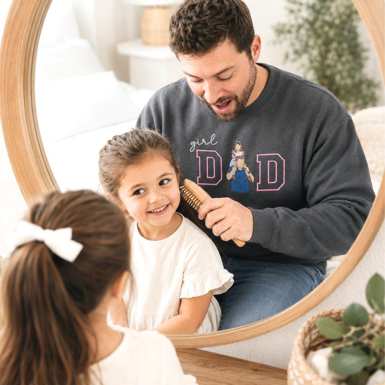 Custom Father Daughter Portrait Embroidered "Girl Dad" Sweatshirt with Photo & Name | Father's Day Gift