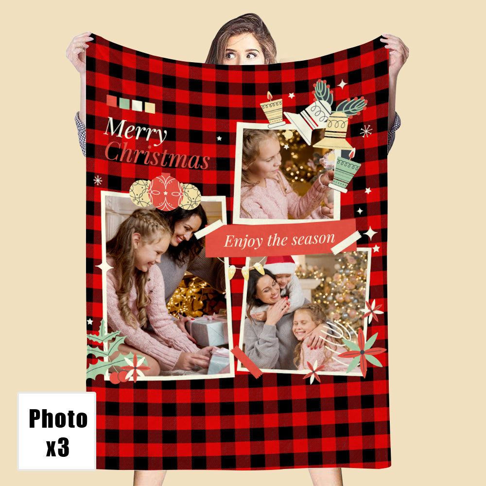 Custom 3 Photos Blanket Personalized Christmas Blankets Gifts