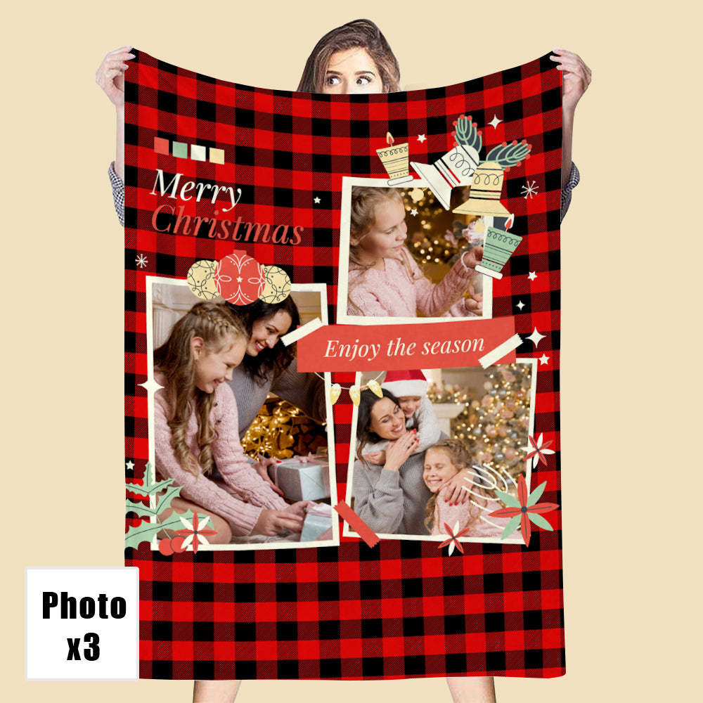 Custom 3 Photos Blanket Personalized Christmas Blankets Gifts