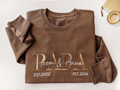 Pamaviva Custom Embroidered PAPA Sweatshirt ,Custom Dad Est Hoodie ,Gift For New Dad ,Father's Day Gift