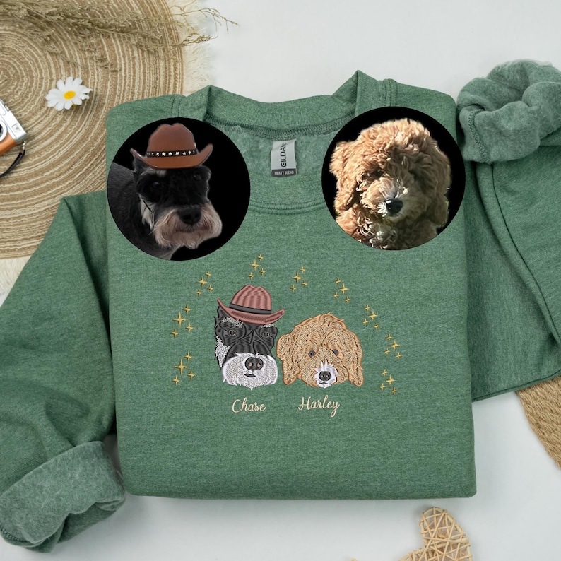Custom Christmas Pet Embroidered Sweatshirt, Custom Pet Face Hoodie Sweatshirt T-shirt