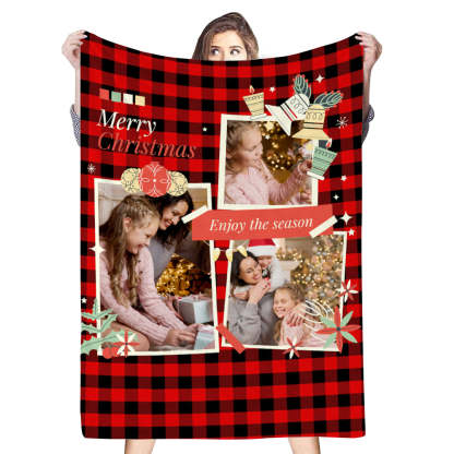 Custom 3 Photos Blanket Personalized Christmas Blankets Gifts