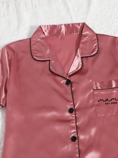 Custom Mama Print Women Pajamas Sleepwear Ice Silk Short Sleeve Top And Shorts, Personalized Ice Silk Pajama Set Comfortable, Mothers Day Gift-ilovevango