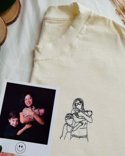Pamaviva Custom Full Color Portrait Embroidery Hoodie Personalized Family Photo Sweatshirt Gift For Parents Fathers Day Mothers Day