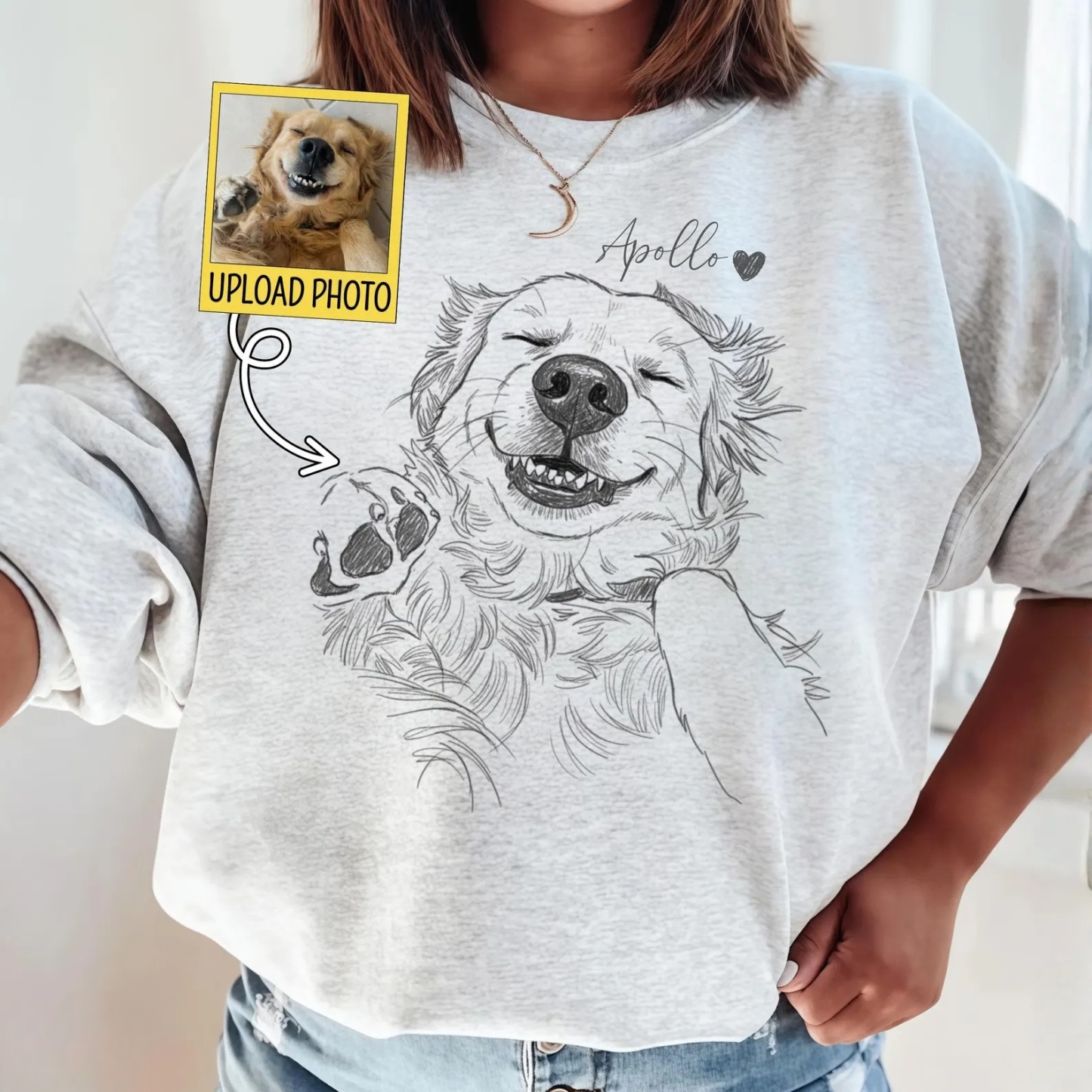 Personalized Pet Portrait from Photo, Custom Dog Cat Drawing Sweatshirt