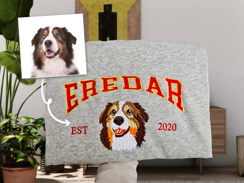 Personalized Dog Embroidered Hoodie, Custom Pet Face Sweatshirt from Your Photo, Varsity Style Hoodie, Personalized tees and Hoodies