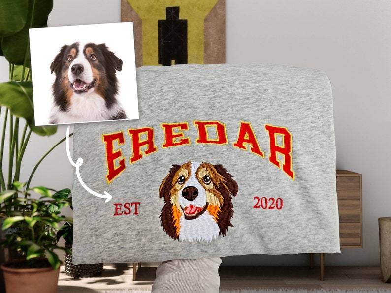 Personalized Dog Embroidered Hoodie, Custom Pet Face Sweatshirt from Your Photo, Varsity Style Hoodie, Personalized tees and Hoodies