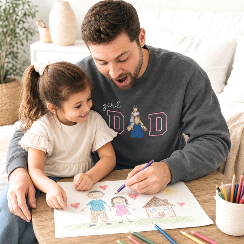 Custom Father Daughter Portrait Embroidered "Girl Dad" Sweatshirt with Photo & Name | Father's Day Gift