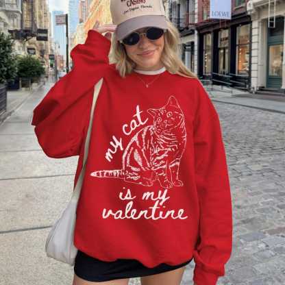 My Cat Is My Valentine Sweatshirt, Custom Cat Photo Line Art Retro Valentines Day Shirt