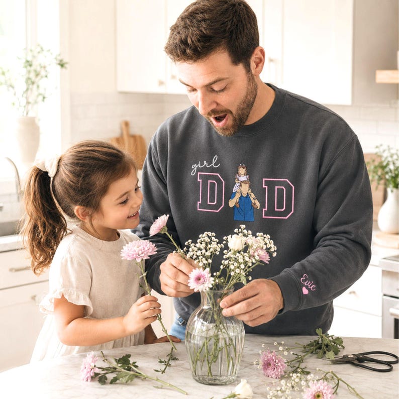 Custom Father Daughter Portrait Embroidered "Girl Dad" Sweatshirt with Photo & Name | Father's Day Gift
