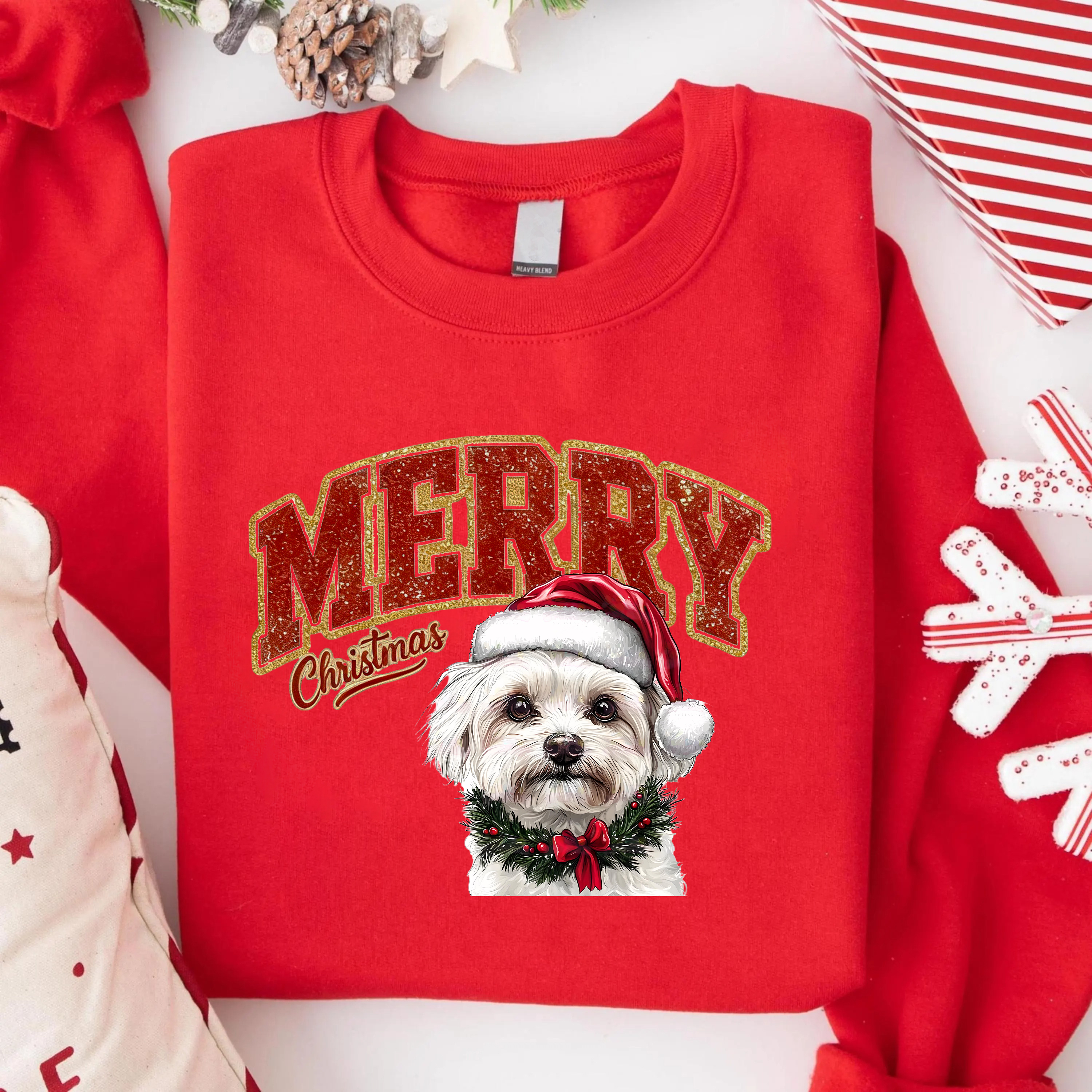 PetFiestas® Custom Glitter Merry Christmas Dog Sweatshirt Hoodie T-shirt