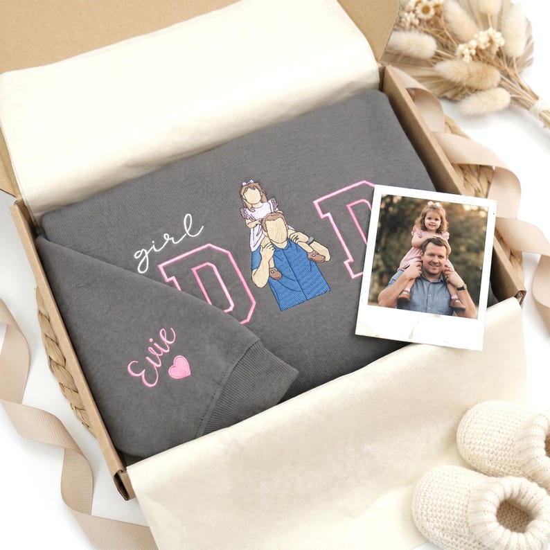 Custom Father Daughter Portrait Embroidered "Girl Dad" Sweatshirt with Photo & Name | Father's Day Gift
