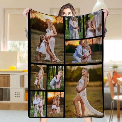 Personalized 9 Photos Blankets Fleece Throw Blanket Gift for Family-ilovevango