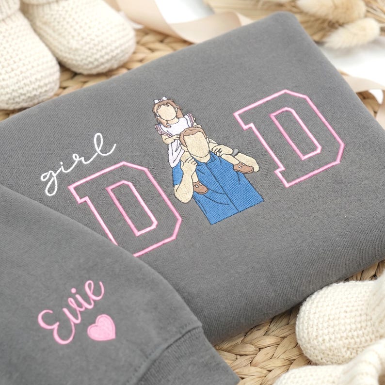 Custom Father Daughter Portrait Embroidered "Girl Dad" Sweatshirt with Photo & Name | Father's Day Gift