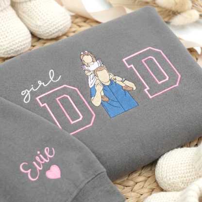 Custom Father Daughter Portrait Embroidered "Girl Dad" Sweatshirt with Photo & Name | Father's Day Gift