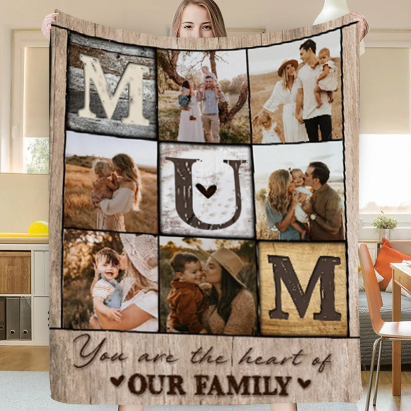 Personalized Photo Blanket Mom Are The Heart Of Our Family Mothers Day Gift Custom Collage Blanket