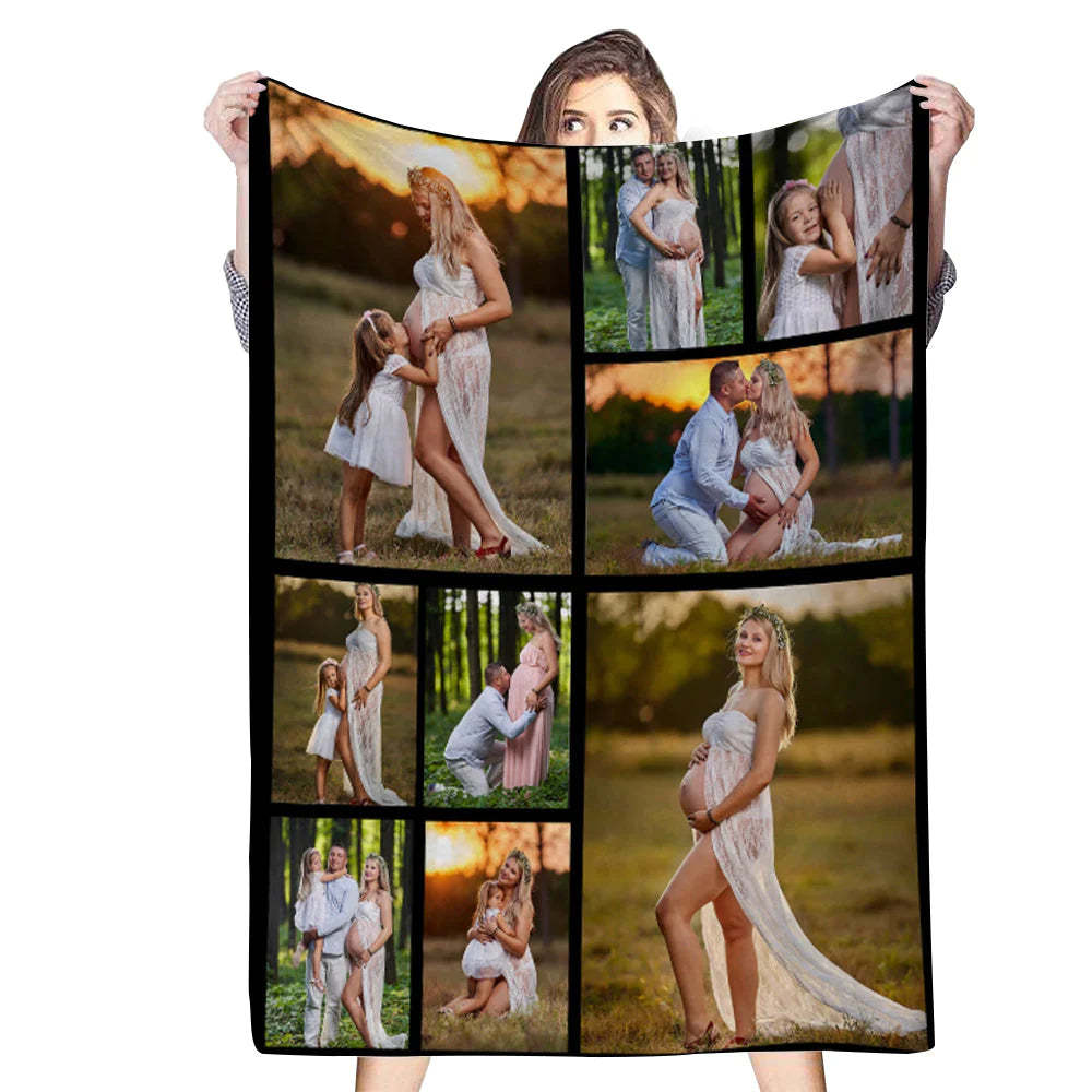 Personalized 9 Photos Blankets Fleece Throw Blanket Gift for Family-ilovevango