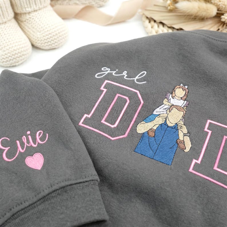Custom Father Daughter Portrait Embroidered "Girl Dad" Sweatshirt with Photo & Name | Father's Day Gift